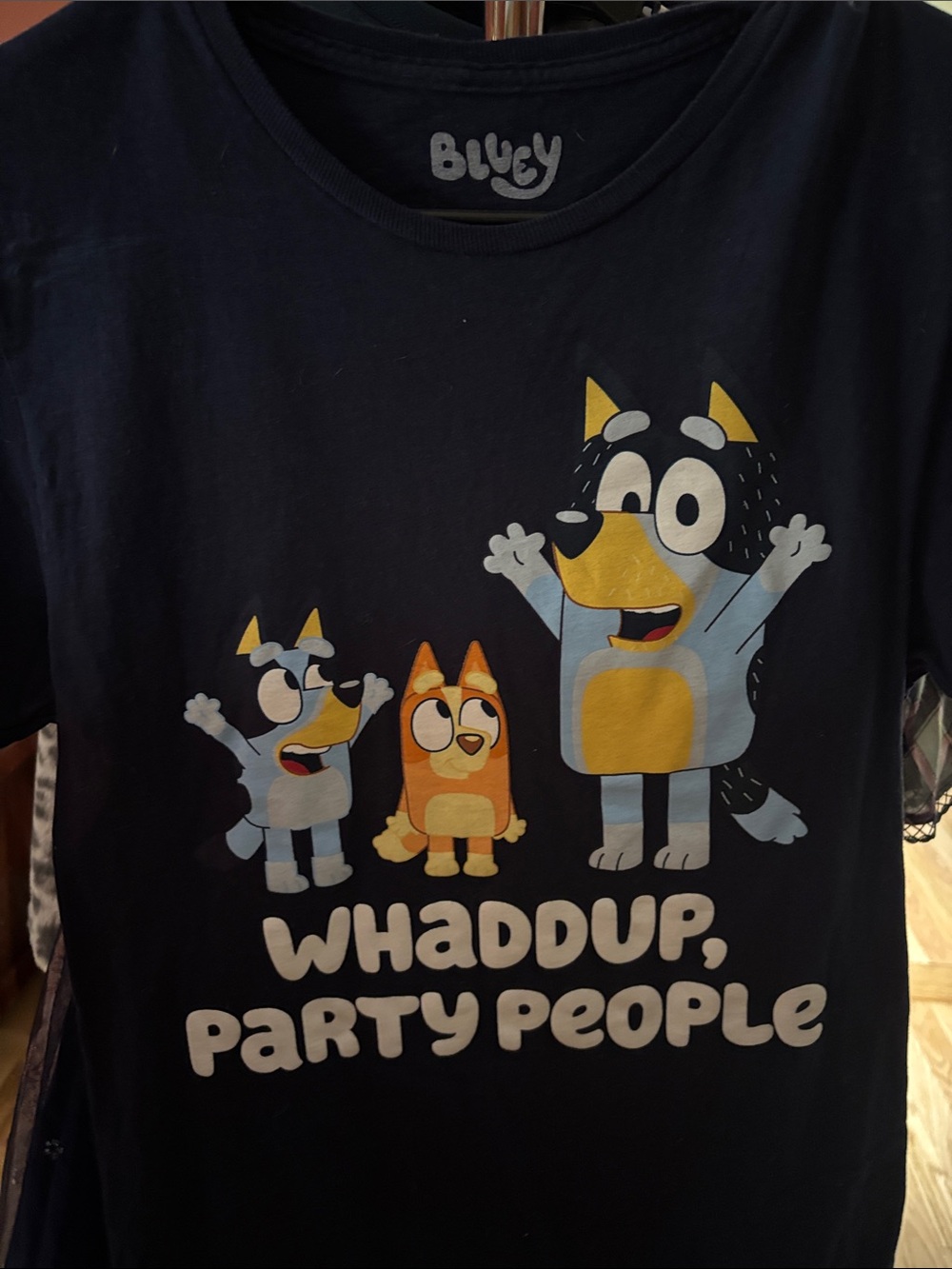 Bluey Navy Short-Sleeve Graphic Tee - Bluey "Whaddup, Party People"